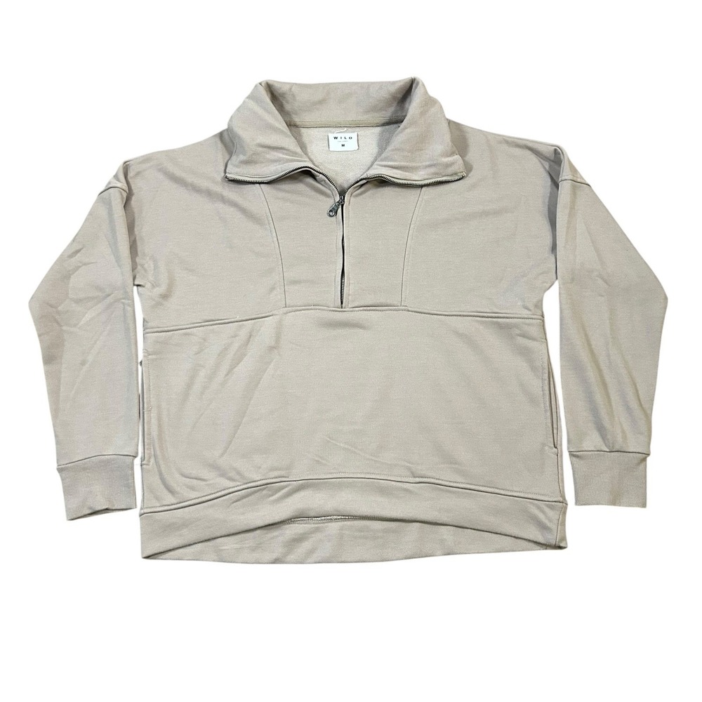 Wilo The Label Sweatshirt Womens M‎ Pullover 1/4 Zip Long Sleeve Beige Tan